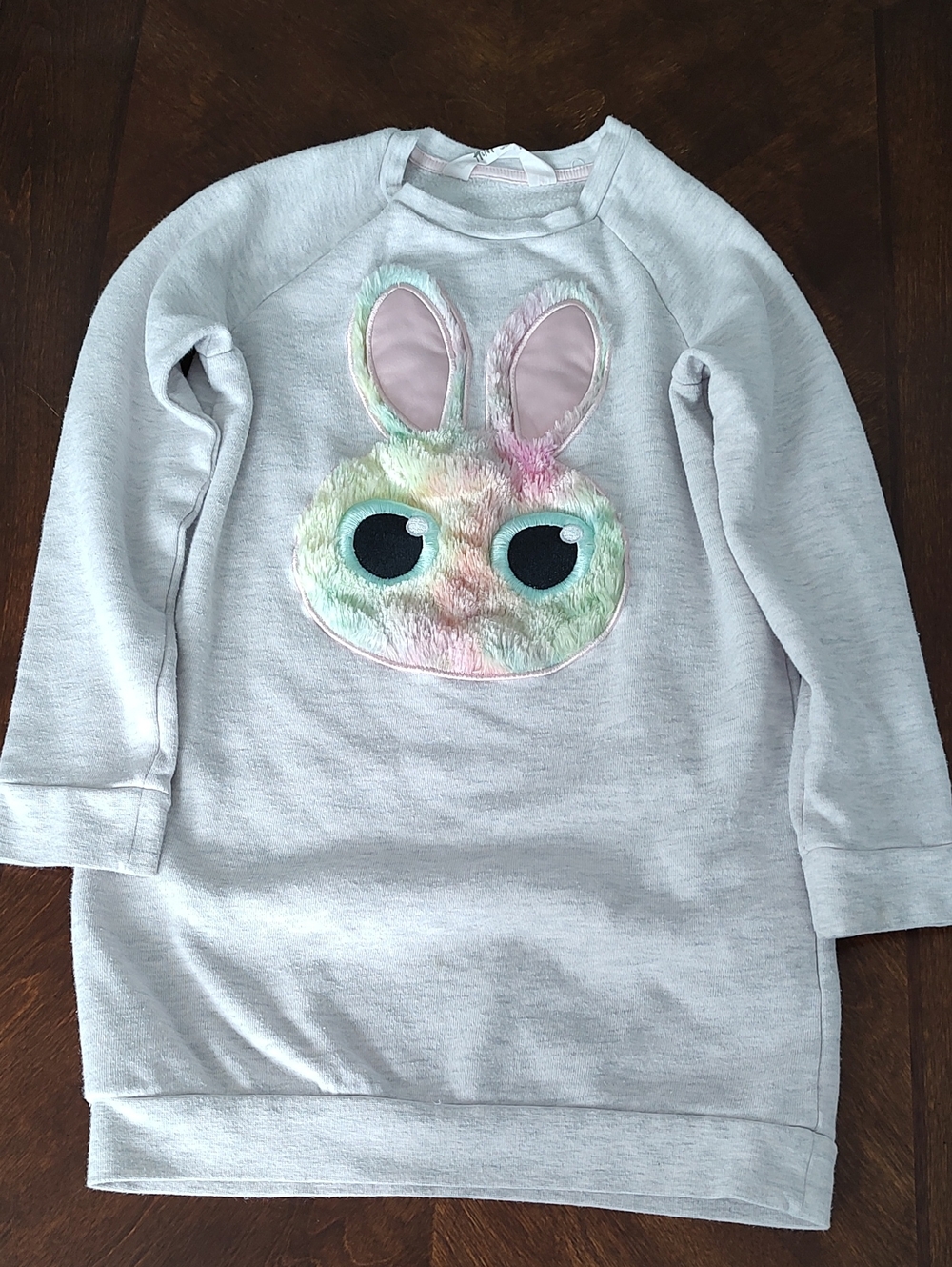 H&M Girls' Light Gray Sweatshirt Dress with Pastel Bunny Applique Size 6-8y